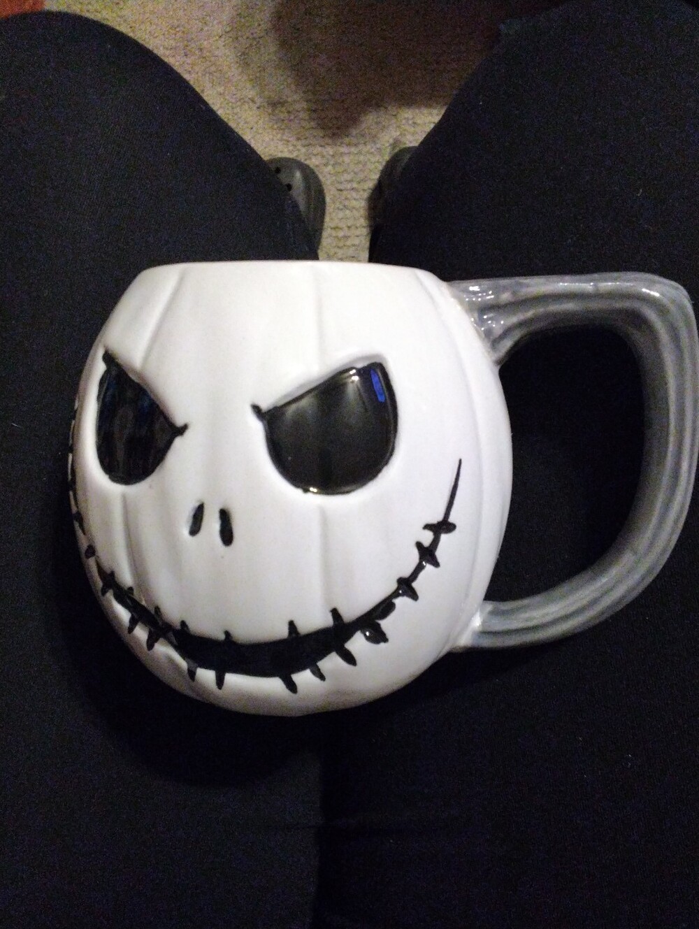 White Jack Skellington Pumpkin Mug with Gray Handle #379